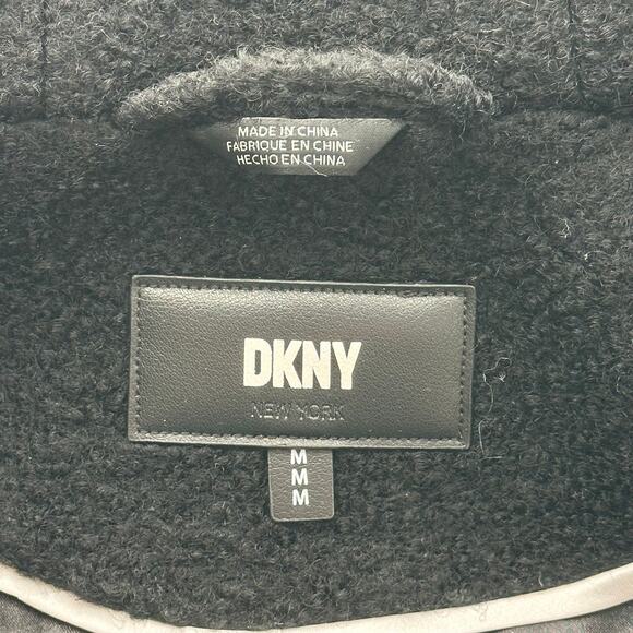 NWT DKNY Black Seam-Accent Boucle Wool-Blend Overcoat Coat Womens Size Medium M - Picture 8 of 13